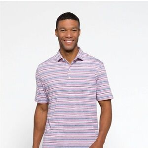 johnnie O Men's Navy THE PLAYERS Gully Prep Formance Polo Red Blue Stripe Sz XL